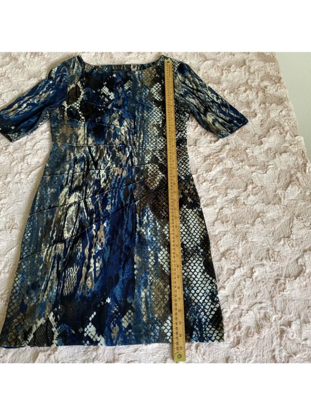 Connected Petite Womens 8P Blue Brown Snake Print Jersey Knit Sheath Dress - Picture 7 of 12